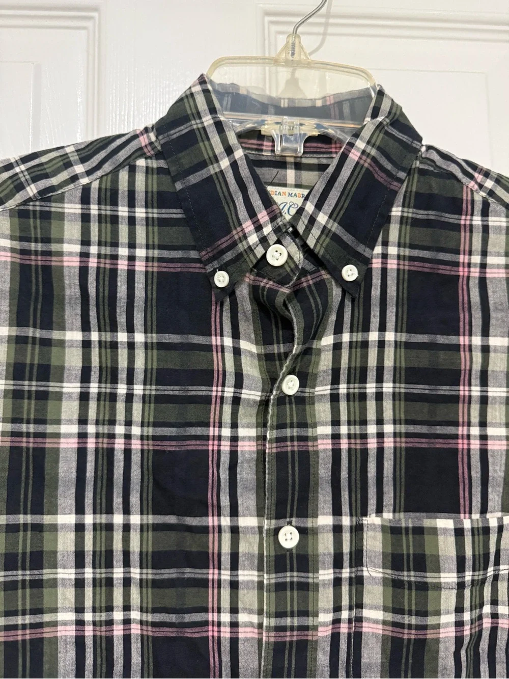 J. Crew Men’s Indian madras shirt in dark plaid size S
